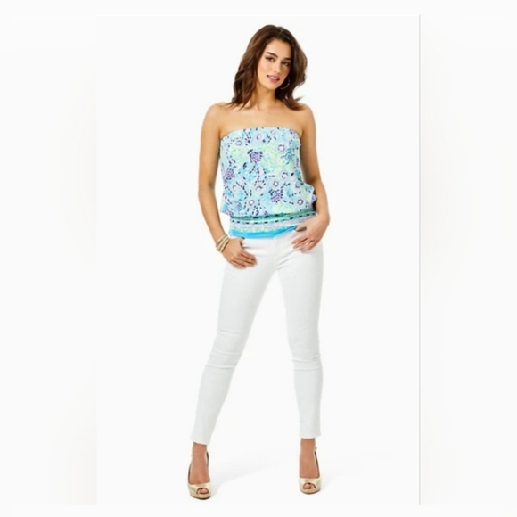 LILLY PULITZER ADELLA STRAPLESS TOP BLUE IBIZA OPEN WATER SIZE XXS - Picture 3 of 11